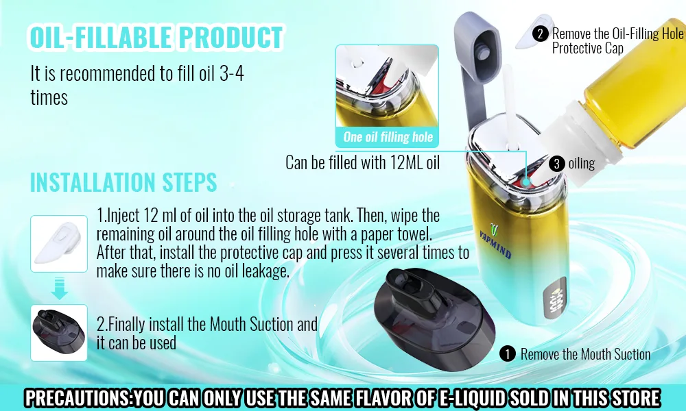 Refillable Disposable vape E Cigarette Vapmind Vape shop Oil filling operation instructions